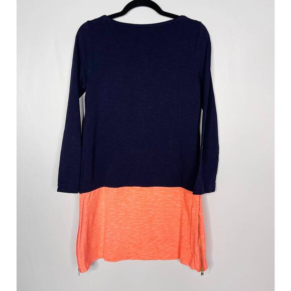 J Crew XSmall XS Navy Blue Coral Maritime Color Block Shift Dress Orange Cotton - Picture 2 of 11
